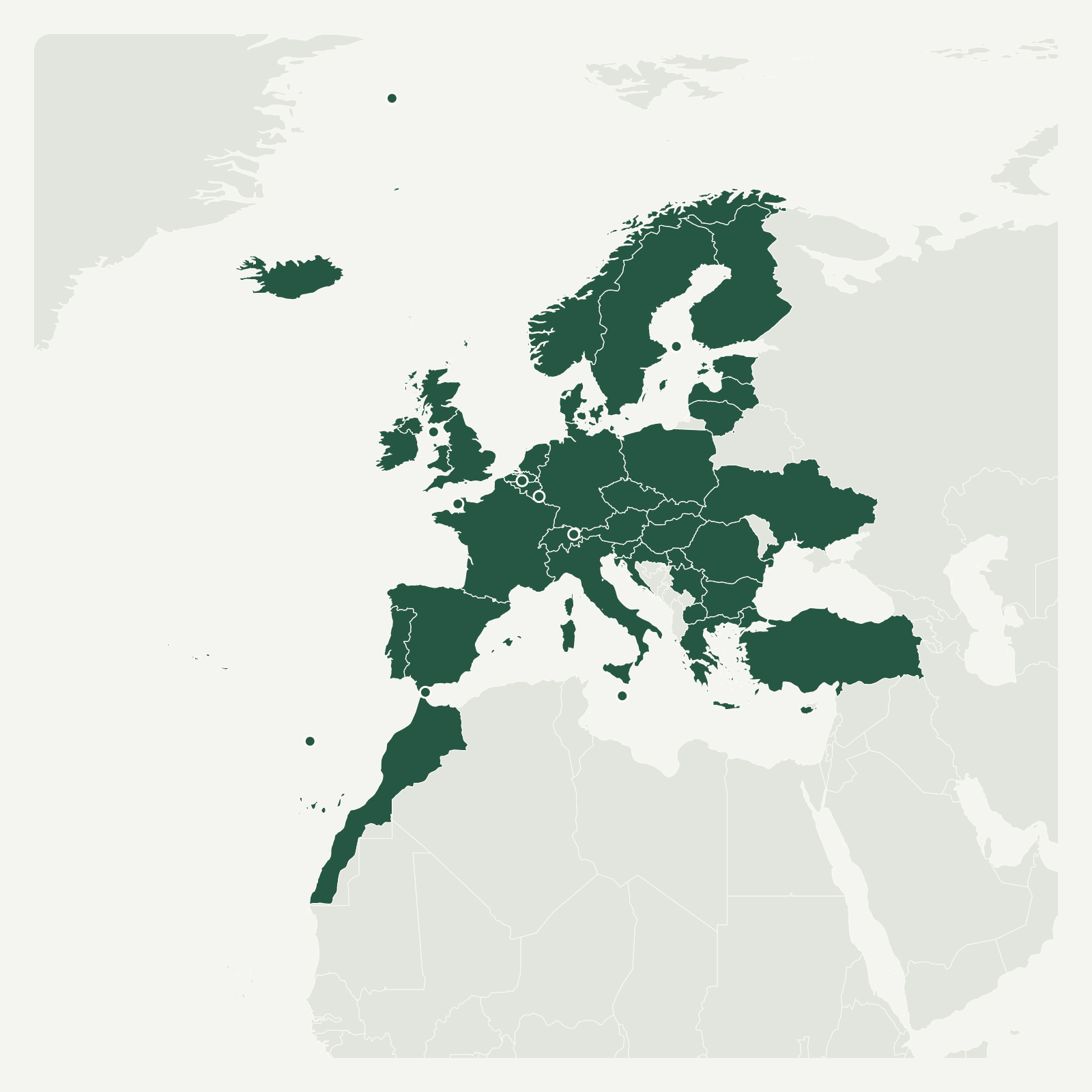 Gambaran geografi Europe (40+ areas) & Morocco