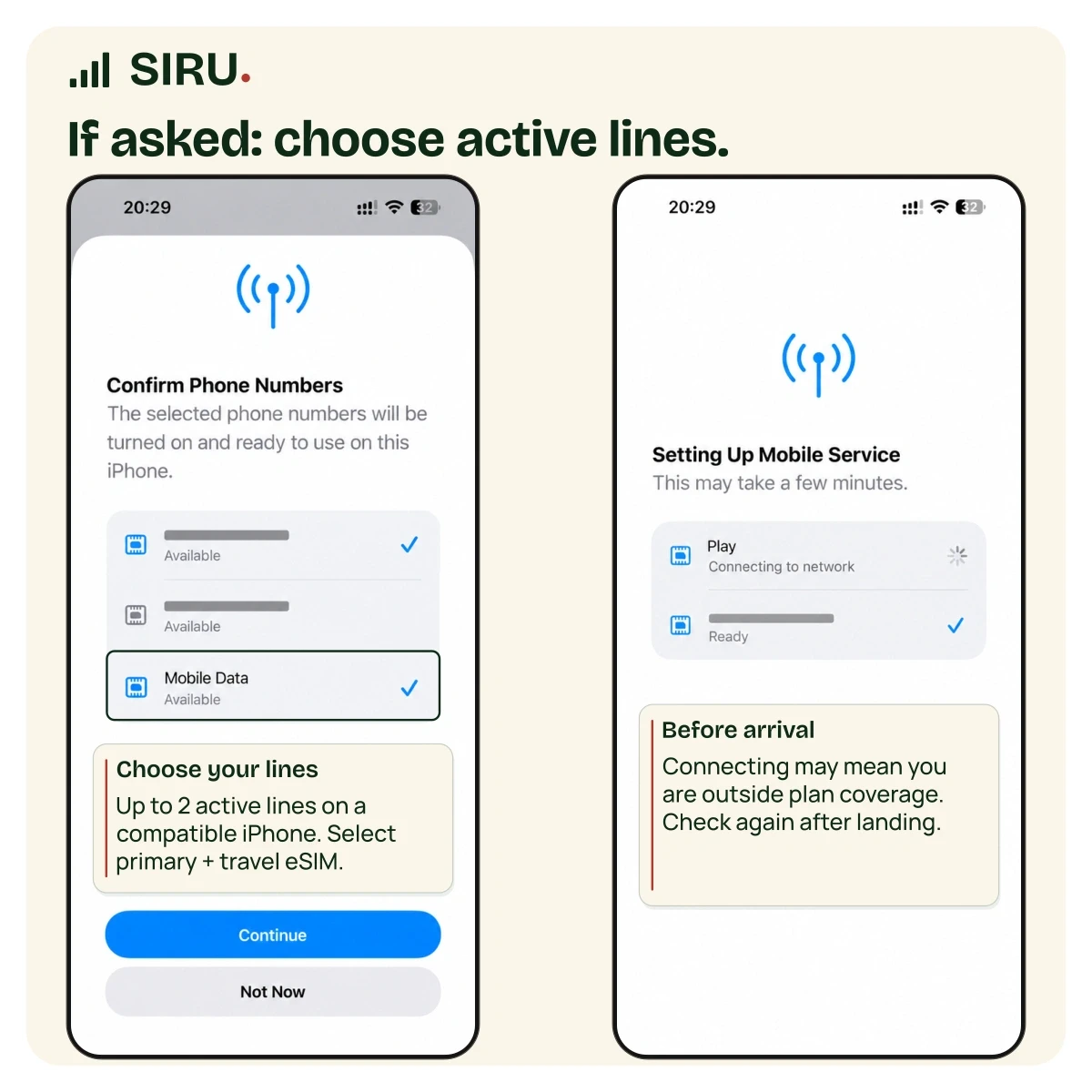 iPhone eSIM setup step 2: If asked: choose active lines.